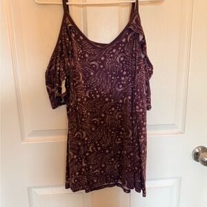 Purple Cold Shoulder Top with Celestial Print